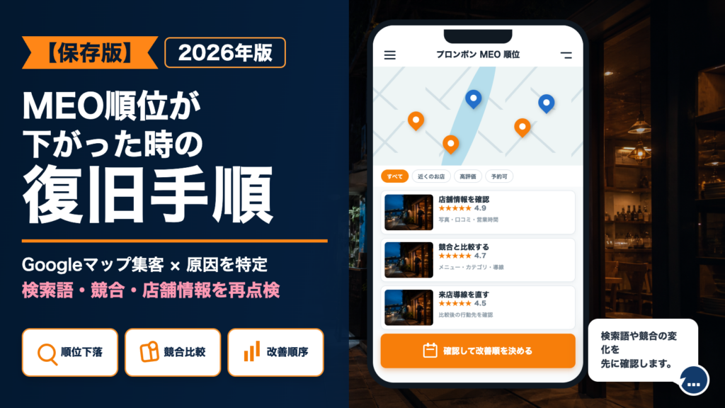 MEO順位が下がった時に、タイの店舗がGoogleマップ上の検索語、競合、店舗情報、来店導線を確認するアイキャッチ画像