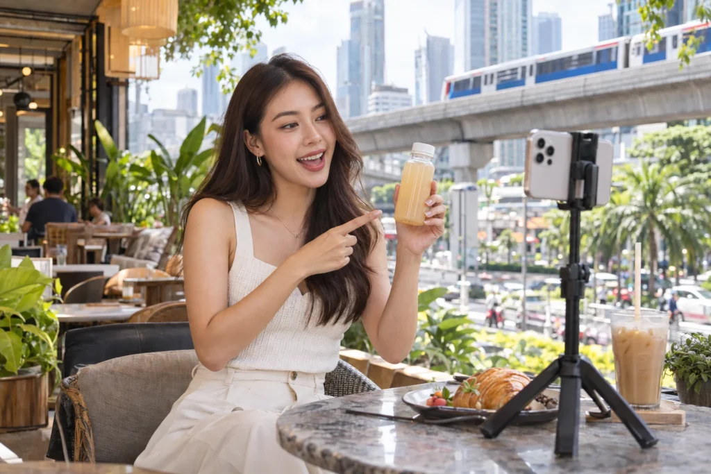 タイのインフルエンサーが商品を紹介する様子