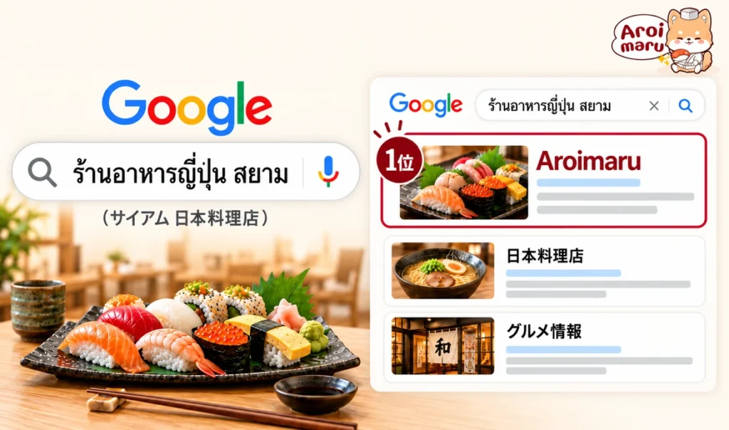 日本食のタイ語検索でAroimaruが1位に表示されるイメージ