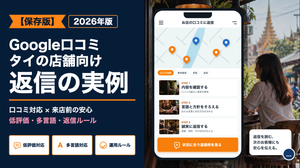 タイの店舗向けGoogle口コミ返信。低評価対応・多言語対応・運用ルールのイメージ