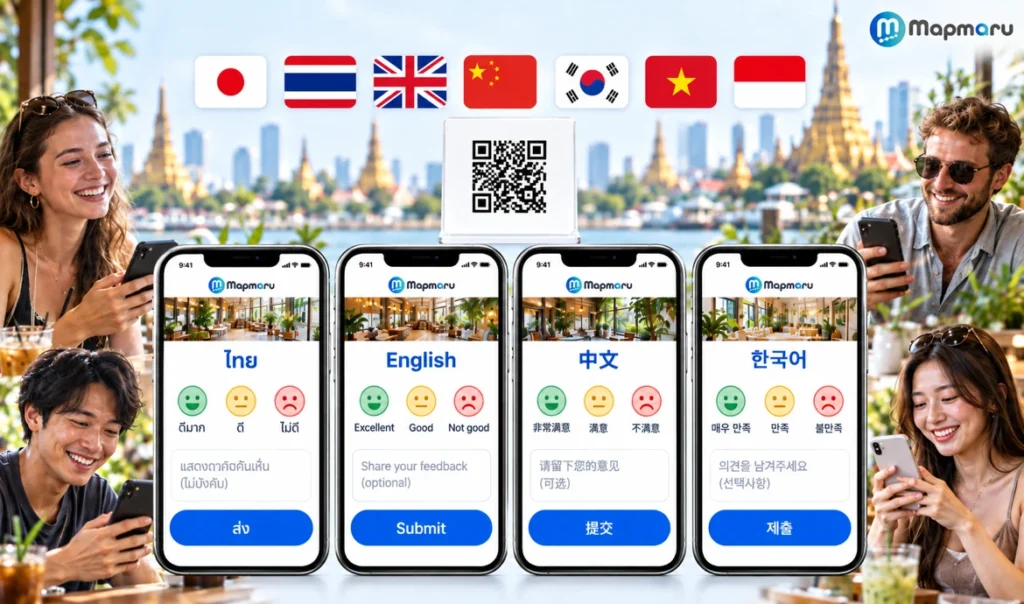 1つのQRコードでタイ語・英語・中国語・韓国語など多言語のアンケートに対応