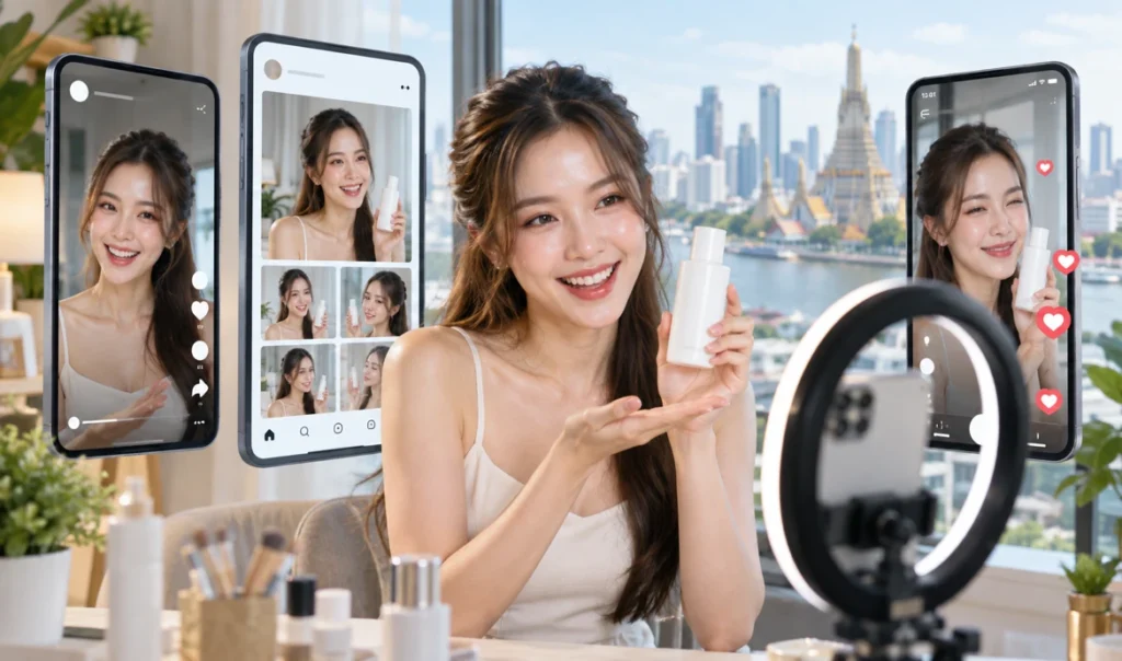 タイのKOLがSNSで商品を紹介するイメージ