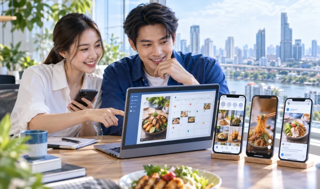 タイ語ネイティブのスタッフがSNSの投稿を企画・制作する様子