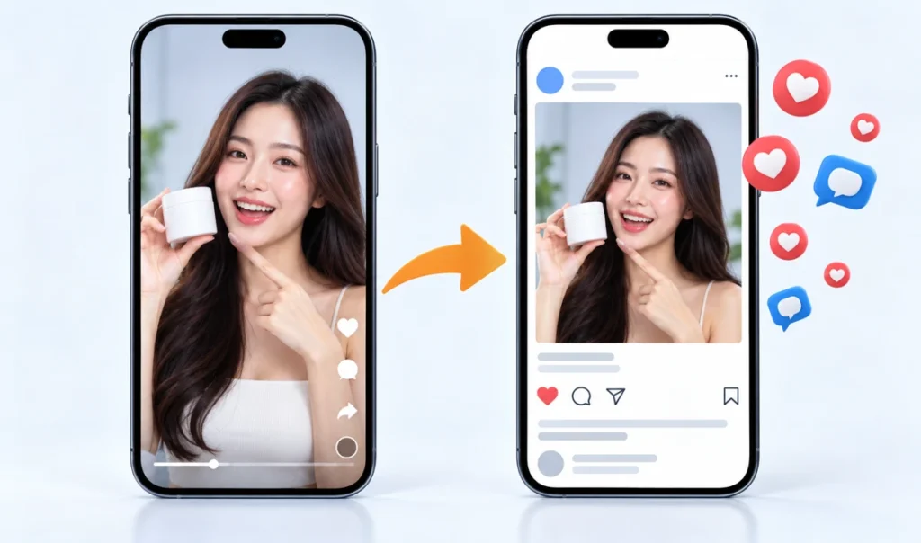 KOLの動画を企業アカウントでも投稿して反応が増えるイメージ